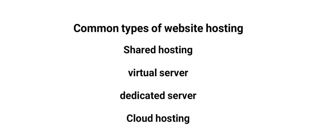 Shared hosting
virtual server
dedicated server
Cloud hosting